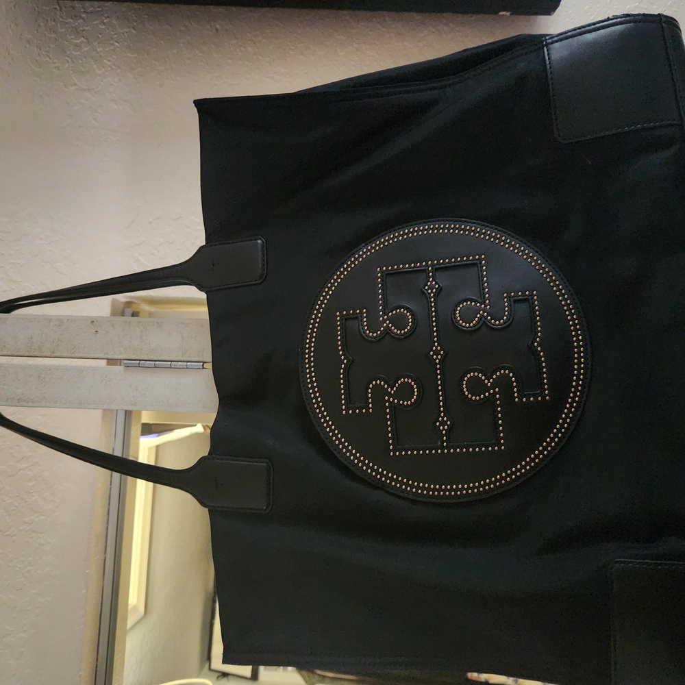 Tory Burch Black Tote Bag with Logo w/ Wallet